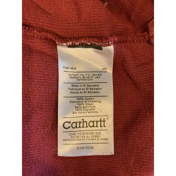Vintage 2011 Carhartt Script Logo Thermal Waffle Knit Top Red M - Picture 5 of 9
